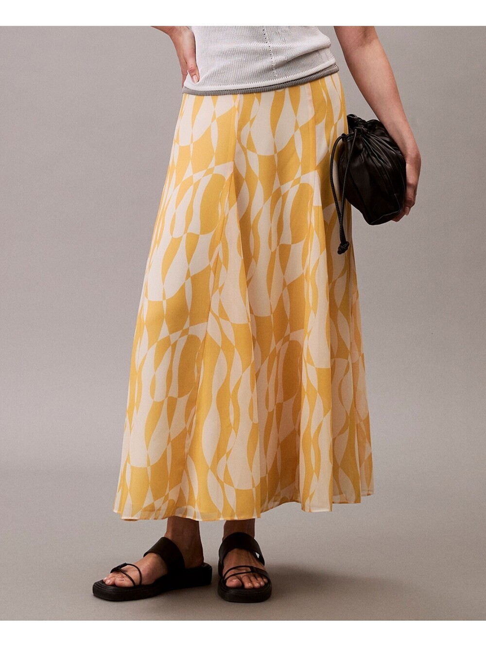 Calvin Klein Womens Printed Chiffon Midi S Lemon Amber 10